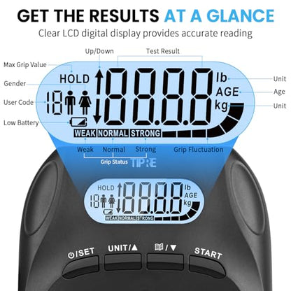 396lbs/180kg Grip Strength Tester, Hand Grip Dynamometer, Digital Grip Strength Tester with LCD Display, Adjustable Hand Grip Training Gauge, Hand Grip Testing for Sports Home School Use - color: Black
