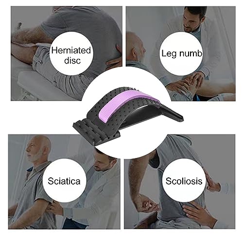 Back Stretcher for Lower Back Pain Relief, 4 Level Adjustable Lumbar Cracker Board Massager, Stretching Device for Scoliosis, Sciatica (Purple)