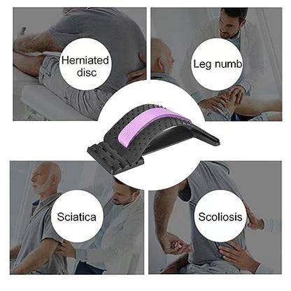 Back Stretcher for Lower Back Pain Relief, 4 Level Adjustable Lumbar Cracker Board Massager, Stretching Device for Scoliosis, Sciatica (Purple)