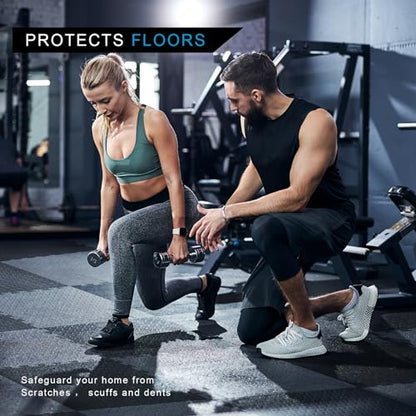 1 in Thick 48 Sq Ft EVA Foam Exercise Gym Mats 12 Pcs - Interlocking Puzzle Floor Tiles for Home Gym Heavy Workout Equipment Flooring - 24 x 24in Tile, Black & Gray