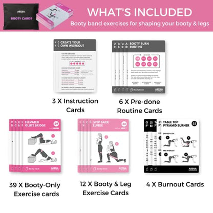 Workout Cards - Instructional Fitness Deck for Booty Band Workouts, Beginner Fitness Guide for Resistance Band Training Exercises at Home. Includes Workout Routines.