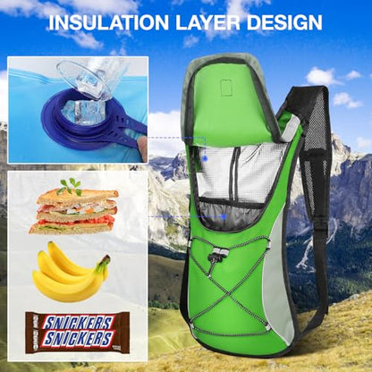 KUYOU Running Hydration Vest - Lightweight Insulated Hydration Backpack with 2L Water Bladder, Adjustable Chest Straps and Reflective Water Backpack for Running Marathon Race Hiking Cycling - color: Green