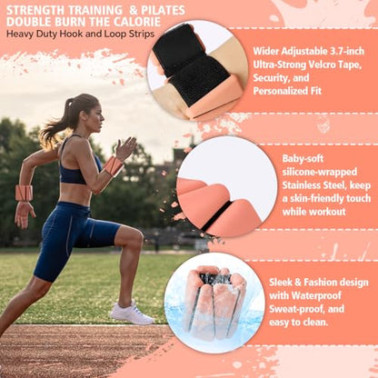 T98 Wrist & Ankle Weights for Women Men, Wearable Wrist Weights Set of 2(1Lbs Each), Adjustable Arm Leg Bracelet Weights for Strength Training, Aerobics, Barre, Suit for Home Outdoor Workout