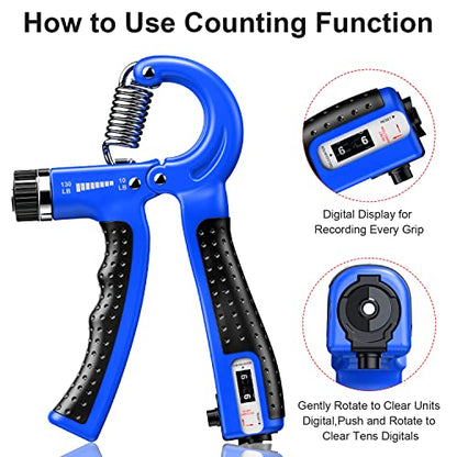 Hand Grip Strengthener 2 Pack Adjustable Resistance 10-130 lbs Forearm Exerciser，Grip Strength Trainer for Muscle Building and Injury Recovery for Athletes - color: Blue
