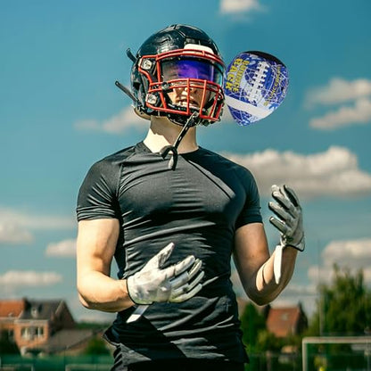 BOUNCEBACK Soft Leather Training Football, Youth Size & Official Size, Fatherless PU PassCatch Solo Enhancing Passing Catching(with Pump) - style: Graffiti Blue-Size 7