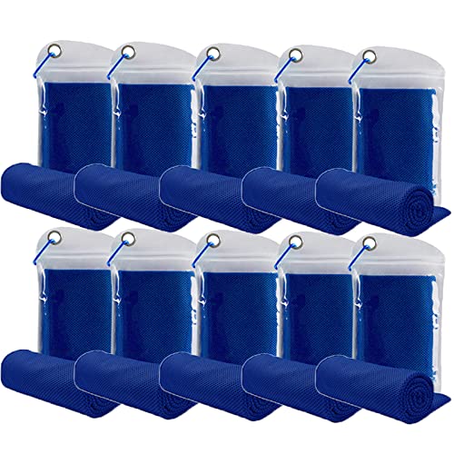 10 Pack Cooling Towels Bulk Microfiber Ice Towel Quick Dry Breathable Chilly Sweat Towel Stay Cool Towel for Neck Face Yoga Gym Workout Running Beach with Carabin Bag, 40x12'', Dark Blue - color: Dark Blue