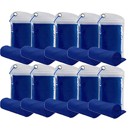 10 Pack Cooling Towels Bulk Microfiber Ice Towel Quick Dry Breathable Chilly Sweat Towel Stay Cool Towel for Neck Face Yoga Gym Workout Running Beach with Carabin Bag, 40x12'', Dark Blue - color: Dark Blue