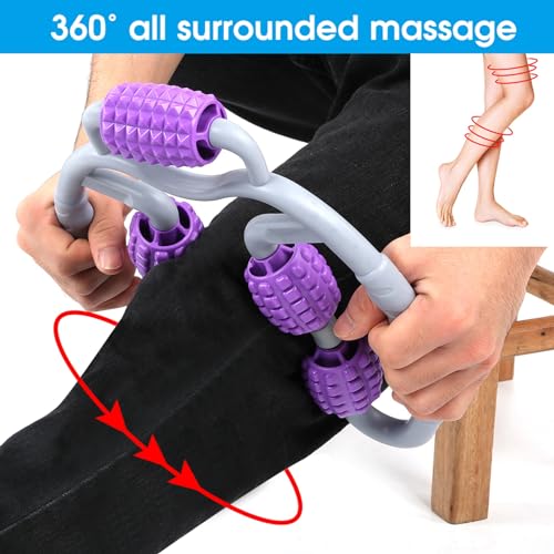 Wheels Muscle Roller, 10in Clamp Leg Massager Handheld 360 Degree All Surrounded Massage Relax Calf Yoga Fitness Equipment for Leg Arm Muscle (Purple Leg Massager)