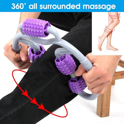 Wheels Muscle Roller, 10in Clamp Leg Massager Handheld 360 Degree All Surrounded Massage Relax Calf Yoga Fitness Equipment for Leg Arm Muscle (Purple Leg Massager)