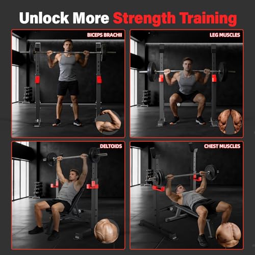 Adjustable Squat Rack, 550LBS Multi-Function Barbell Rack for Weight Lifting and Home Gym Fitness Workout Portable Squat Bench Press - Great for Beginners