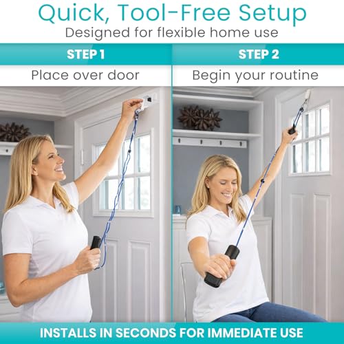 Vive Shoulder Pulley for Physical Therapy - Rotator Cuff Pain Pulley System - Over Door Rehab Exerciser - with Durable Metal Pulley & Comfortable Padded Handles - size: Metal Door Anchor