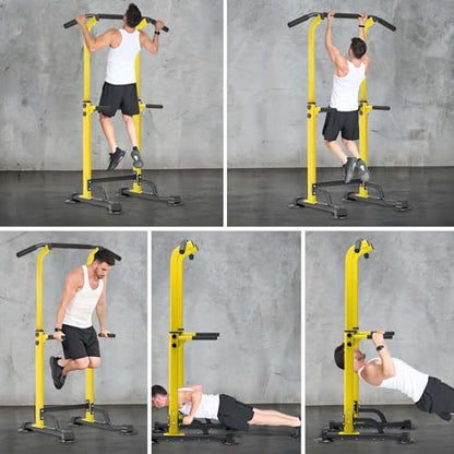 【Adjustable Pull Up Bar & Dip Station】Multifunctional Home Gym Equipment, 10 Height Settings 82.7 Inch, 400LB Capacity Strength Trainer for Men Women, Red & Black Frame