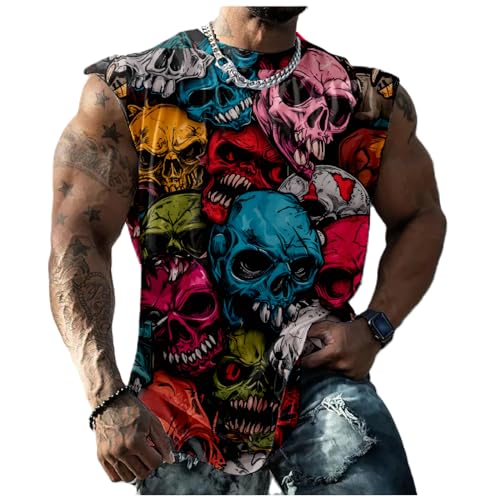 domirica Graphic Tank Tops Men Skull Printed Sleeveless Summer Oversized Loose Gym Workout Breathable Sportswear