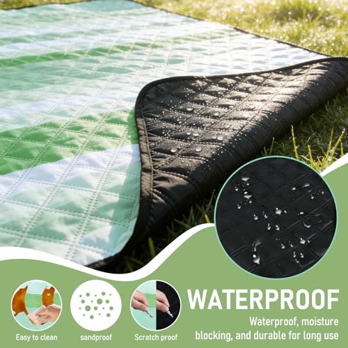 Big Picnic Blankets Beach Blanket Waterproof Sandproof, 80''x80'' Giant 5-Layer Outdoor Camping Blanket Rug Easily Foldable Picnic Mat for Grass, Hiking, Travel, Concerts, Indoor