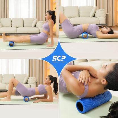 Foam Roller Medium Density Back Roller for Deep Tissue Muscle Massage of The Back and Leg Muscles - Self Myofascial Release of Painful, Wave Textured Muscle Roller, Fitness Roller for Pilates, Yoga - color: Blue