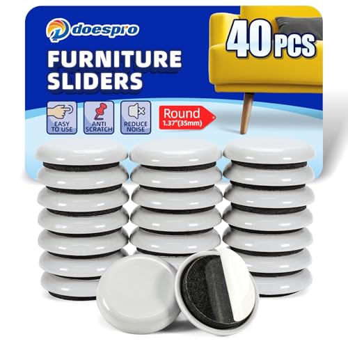 40PCS Small Furniture Sliders for Hardwood Floors & Carpet- 1.37" Self-Stick Furniture Movers Sliders Pads & Chair Glides for Wood Floors Tile Kitchen Appliance Move Furniture Easily (Gray Round)