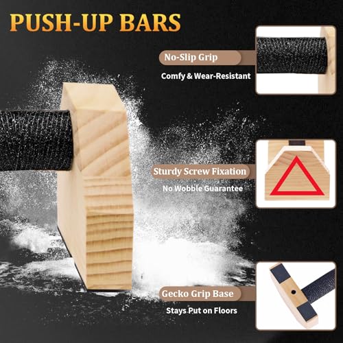 Push Up Bars Wooden Parallettes for Calisthenics Equipment, 600lbs Capacity Non-Slip Pushup Stands for Floor, Strength Training Handstand Blocks for Home Gym, Solid Wood Parallettes Bars