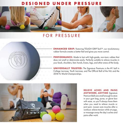 Signature Lacrosse Ball Set - Packs of 2, 4, 8, 12, and 120 - No Chemical Smell Massage Balls, Myofascial Release Tools, Back Roller, Muscle Knot Remover