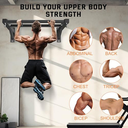 Pull Up Bar Wall Mounted, 600lbs Heavy Duty Chin Up Bar, 24" Multi-Grip Strength Training Pull-up Bars, for Garage Indoor Basement Workout Strength Training Equipment with Round Anchors