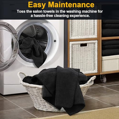 Salon Towels 48 Pack, Microfiber Barber Towel Bulk,(16x29 inches) Fast Drying Hair Towels Super Soft Black Hnad Towels for Gym, Salon, Bath, Spa Use and Home Hair Care(Not Bleach Proof) - color: Black, size: 48PK