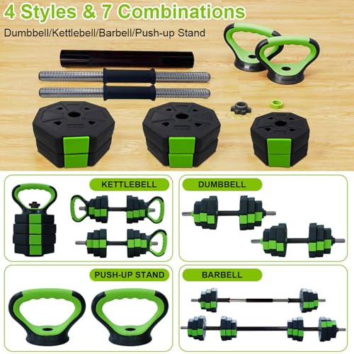 44LBS 4-in-1 Adjustable Dumbbell Kettlebell Set, Convertible to Barbell & Push-Up Stand, Soft Shoulder Pad Multi-Function Weight Set, Non-Slip Iron Handle Home Gym Full Body Strength Training Fitness Equipment for Men Women