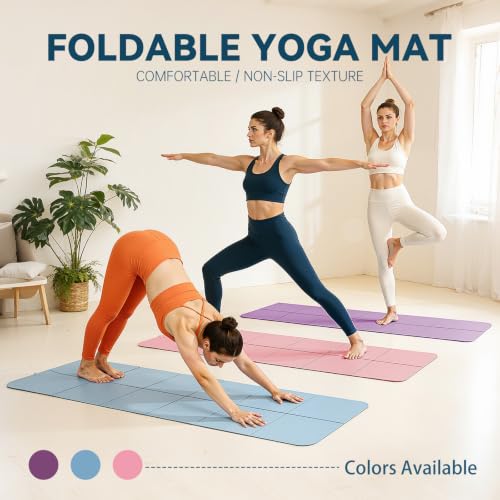 Foldable Yoga Mat Thick Non-Slip Exercise Mat - color: blue