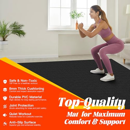 VTORY Extra Thick Large Exercise Mat, 6'x4'/7'x5'/8'x6'/10'x6'x8mm(1/3 inch) , Non-Slip, PVC, Ultra Durable, Heavy-Duty Mat, Shoes-Friendly, High-Density, Large Wide Yoga Mat, Workout Mat for Home Gym, Cardio, Strength, HIIT, MMA