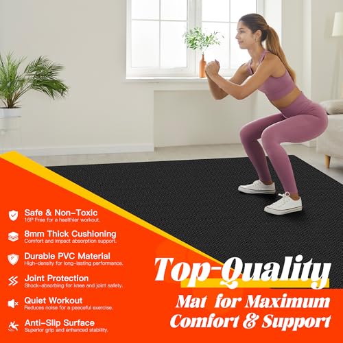 VTORY Extra Thick Large Exercise Mat, 6'x4'/7'x5'/8'x6'/10'x6'x8mm(1/3 inch) , Non-Slip, PVC, Ultra Durable, Heavy-Duty Mat, Shoes-Friendly, High-Density, Large Wide Yoga Mat, Workout Mat for Home Gym, Cardio, Strength, HIIT, MMA - size: 6'x4'x8mm
