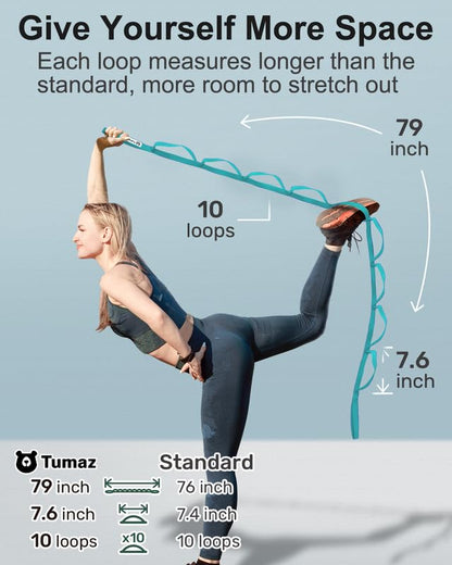 Yoga & Stretching Essentials Bundle: 10-Loop Non-Elastic Stretch Strap for Physical Therapy, Yoga, Pilates & 2-Pack High-Density EVA Foam/Cork Yoga Blocks with 8FT Strap Set and E-Book