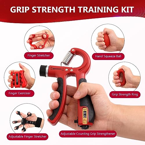 13 PCS Grip Strength Trainer Kit, Hand Gripper Strengthener, Forearm Strengthener, Finger Strengthener, Finger Exerciser, Stress Relief Ball, Forearm Workout Ring for Muscle Building and Injury Recover