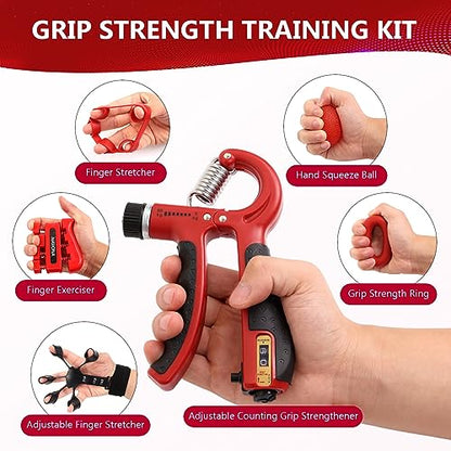 13 PCS Grip Strength Trainer Kit, Hand Gripper Strengthener, Forearm Strengthener, Finger Strengthener, Finger Exerciser, Stress Relief Ball, Forearm Workout Ring for Muscle Building and Injury Recover