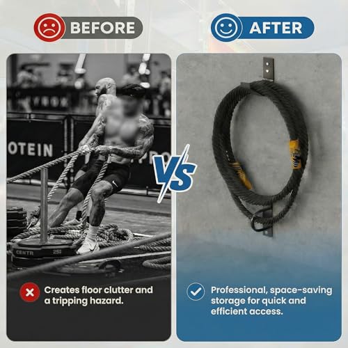 Battle Rope Wall Mount Kit - Home Gym, Garage & Studio Heavy Duty Steel Anchor + Storage Hook for 30-50ft Ropes (1"-2.5")"
