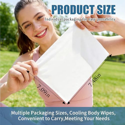 Cooling Face Body Wipes - 10 Packs of 10 (100 Wipes) - Disposable Individually Wrapped No-Rinse Cooling Towels, Extra-Thick Oversized Body Cleansing Wipes for Sports, Travel, Camping in Hot Weather - size: 100 Count (Pack of 1)
