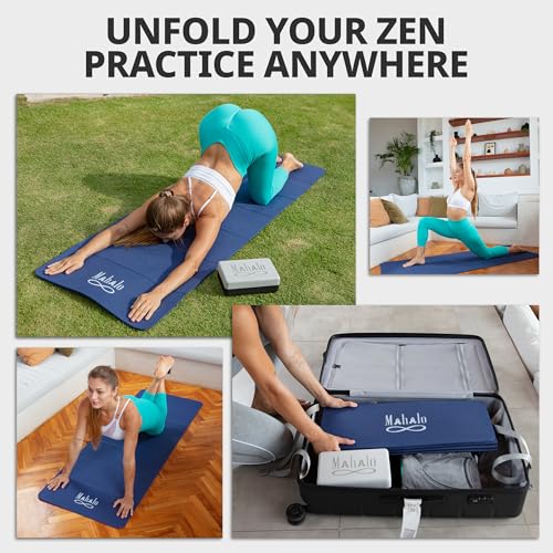 Foldable Yoga Mat + Carry Bag, 6mm 7-fold Workout Mat, Easy to Store, Anti-Slip Folding Exercise Mat for Yoga, Pilates, Home Workouts, and Floor Exercises