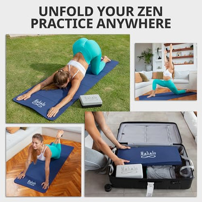 Foldable Yoga Mat + Carry Bag, 6mm 7-fold Workout Mat, Easy to Store, Anti-Slip Folding Exercise Mat for Yoga, Pilates, Home Workouts, and Floor Exercises