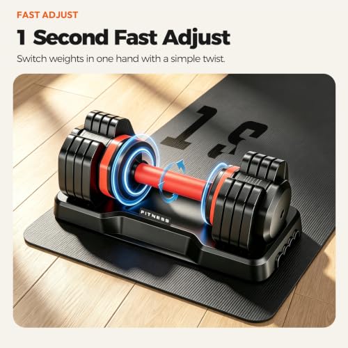 FEIERDUN Adjustable Dumbbell Set, Weight Set for Home Gym, 5/10-in-1 Free Weight Adjustable Dumbbells, Single Hand Twist Adjust with Non-Slip Handles, 90% Space Saving Strength Training for both Men&Women - color: 5 Weight Settings - 25 LB/Pair (50 LB Tot