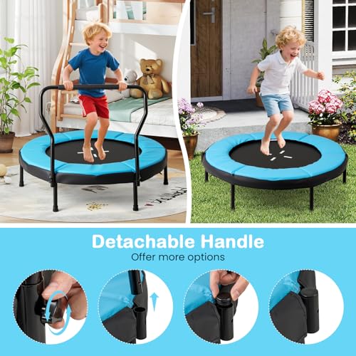 GYMAX Rebounder Trampoline Adult, 40" Mini Fitness Trampoline with Detachable Handle, Safety Foam Pad & Non-Slip Foot Pads, Exercise Rebounder for Indoor Outdoor Kids Adults