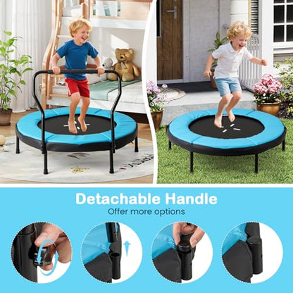 GYMAX Rebounder Trampoline Adult, 40" Mini Fitness Trampoline with Detachable Handle, Safety Foam Pad & Non-Slip Foot Pads, Exercise Rebounder for Indoor Outdoor Kids Adults