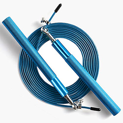 Speed Jump Rope - 360° Swivel Ball Bearing - Adjustable steel coated rope-Aluminum Anti Skipping Handle -Fitness Training Boxing Sports Exercises -Suitable for Kids and Adults - color: Blue