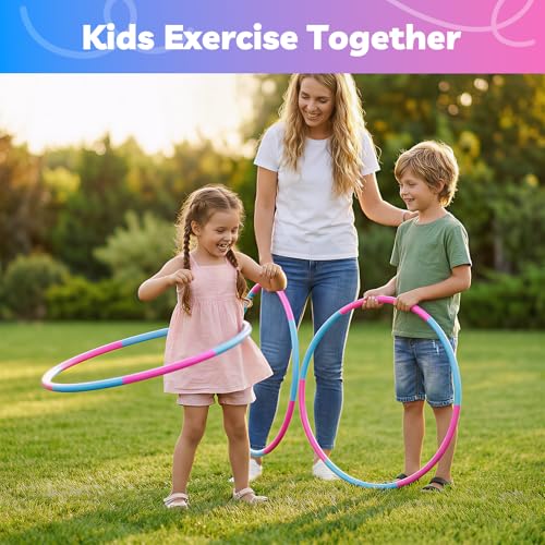 Liberry Kids Exercise Hoop, Detachable Fitness Rings for Workout, Adjustable Plastic Hoop for Home, Gym, Dance, Sport Toy Gift in Blue, Pink - size: 2 pack-12 pieces