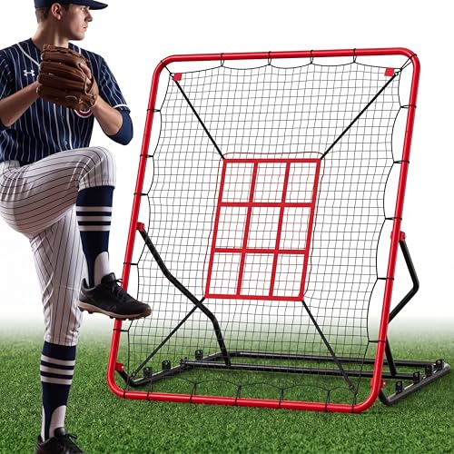 Garvee Baseball Rebounder Net 4x4.5Ft, 5 Adjustable Angles Pitching & Batting Trainer, Heavy Duty UV-Resistant Bounce Back Net, Solo Fielding Trainer for Baseball Softball Hitting
