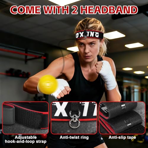YORWHIN Headband Boxing Reflex Ball, 3 Levels Reaction Ball with 2 Adjustable Headbands, Boxing Training Equipment for Reaction, Punching Speed, Hand Eye Coordination