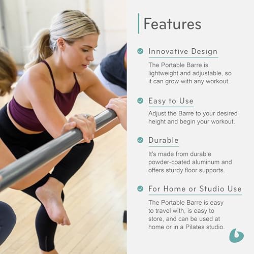 Balanced Body Portable Barre, Pilates Bar, Workout Equipment for Home Gym or Pilates Studio, 4 ft or 6ft, Dark Gray.