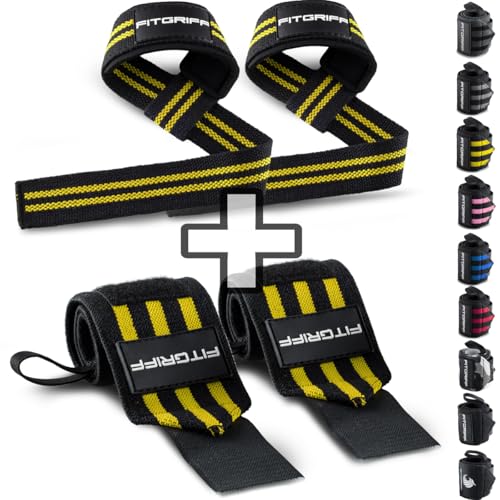 Fitgriff® Lifting Straps & Wrist Wraps (Bundle) Superior Support for Weightlifting & Gym Workouts - for Men and Women - color: Black/Yellow