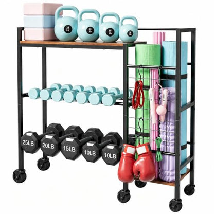 HavenlyYouth Dumbbell Rack, Home Gym Weight Rack Storage, Adjustable Dumbbell Stand Organizer with Wheels, Holds Dumbbells, Kettlebells, Yoga Mats - size: 35"