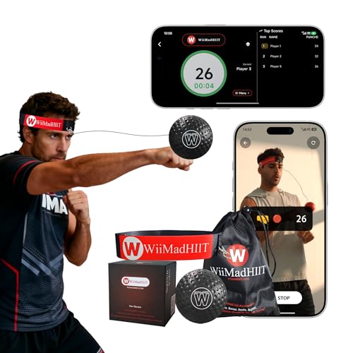 Boxing Reflex Ball with Punch Counter App, Fun Punch Game with Headband, Hand Eye Coordination Training | Boxing Equipment, Fitness Gift Ideas for Teen Boys and Anyone into MMA Training - color: Black