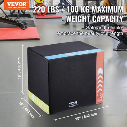 VEVOR 3 in 1 Plyometric Jump Box, Cotton Plyo Box, Platform & Jumping Agility Box, Anti-Slip Fitness Exercise Step Up Box for Home Gym Training, Conditioning Strength Training, Multiple Sizes, Black - size: 20"x18"x16"