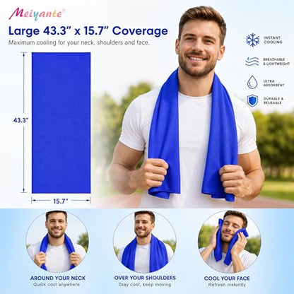 Cooling Towel for Neck and Face - 43.3" x 15.7" - Quick-Dry Microfiber - Ideal for Hot Weather, Gym, Fitness, Camping, Yoga Sport, Golf - Navy Blue