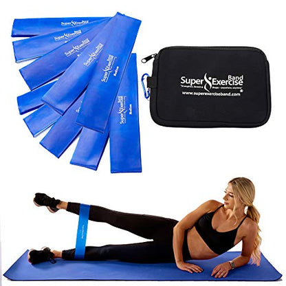 USA 14" x 3" Extra Long Latex Free Mini Loop Bands in 3, 5, 10 Pack Sets. 10 Strengths for Resistance Training, Stretching, Yoga, Toning. Plus an Exclusive iPhone App and E-Book. - color: k. Blue MEDIUM Loop Band 10 Pack