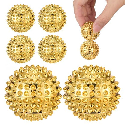 6 Pcs Magnetic Massage Ball for Adults Spiky Massage Ball for Hand Exercise, Pain Pressure and Stress Relief Gifts for Stocking Stuffers(Gold)